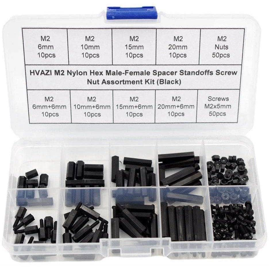M2 Nylon Hex Male-Female Spacer Standoffs Screw Nut Assortment Kit (Black) For 2"/3" And 20x20 Rigs