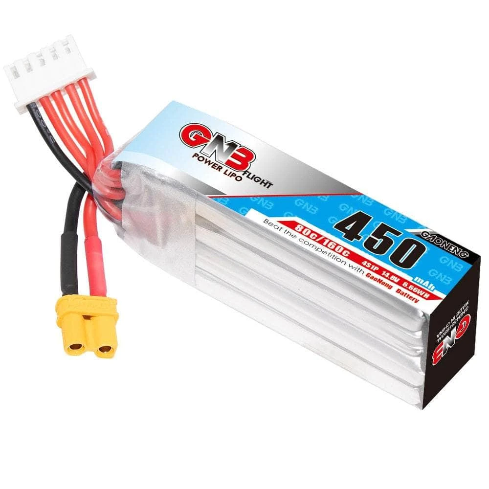 Gaoneng GNB 14.8V 4S 450mAh 80C LiPo Micro Battery (Long Type) - XT30 - Image 2