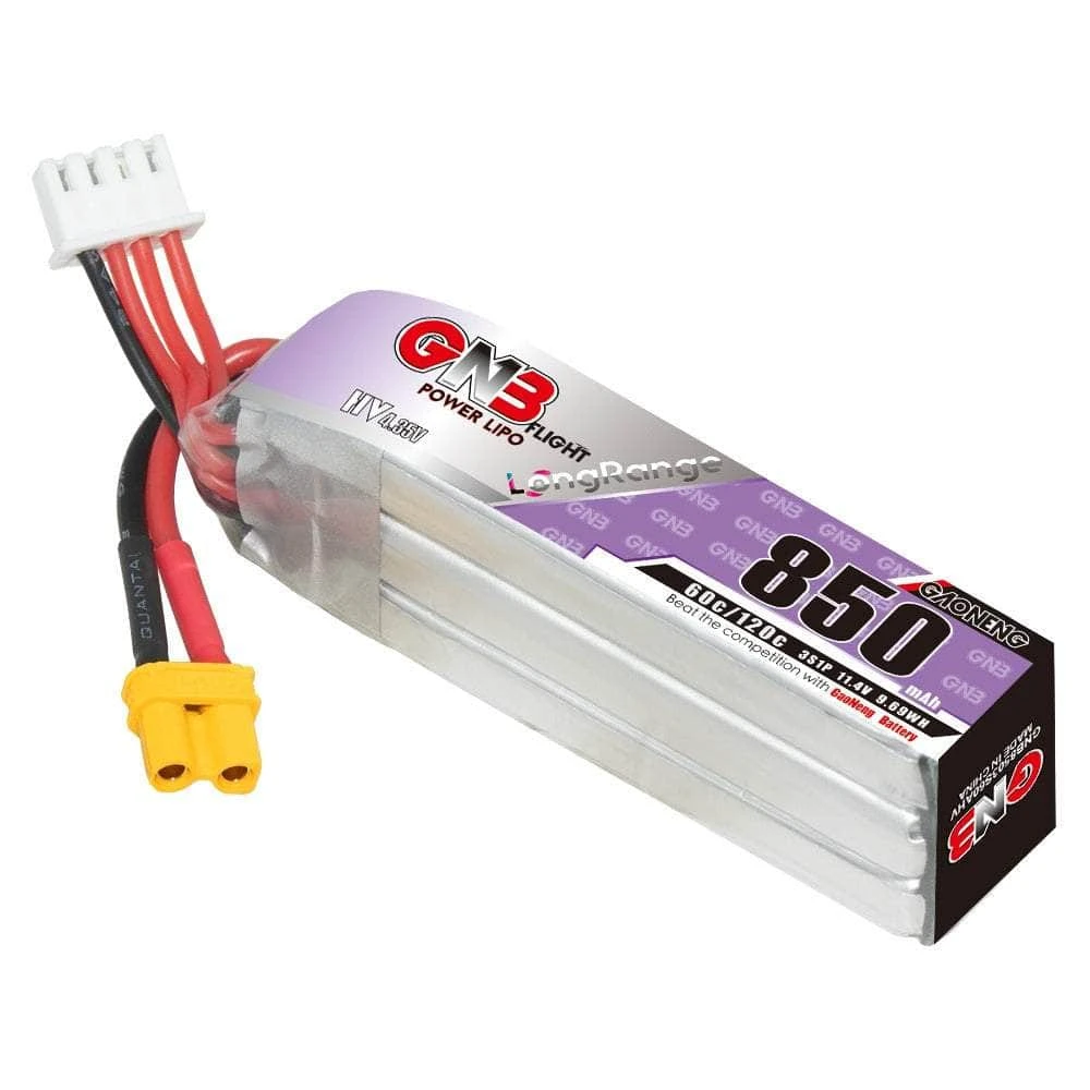 Gaoneng GNB 11.4V 3S 850mAh 60C LiHV Micro Battery (Long Type) - XT30 - Image 2